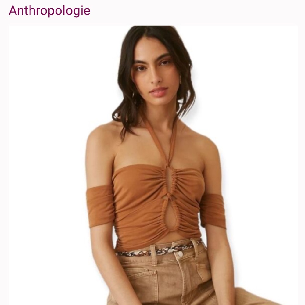 Anthropologie Sunday in Brooklyn Caramel Keyhole Halter Crop Top NWT SIZE L